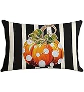 Bayson Fall Throw Pillow Cover Autumn Orange Pumpkin Thansgiving Farmhouse Black White Stripes De...