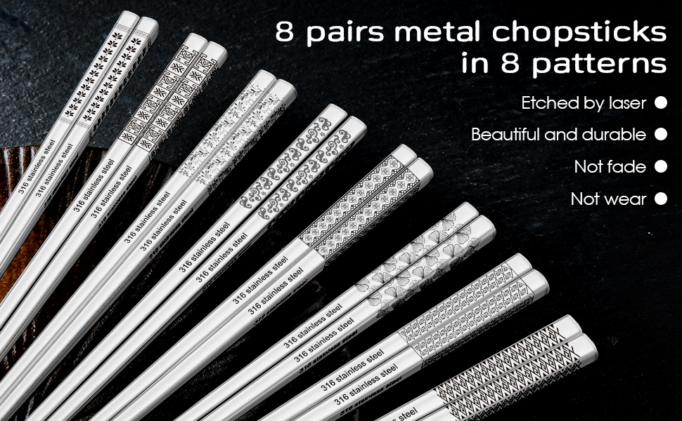 8 pairs metal chopsticks