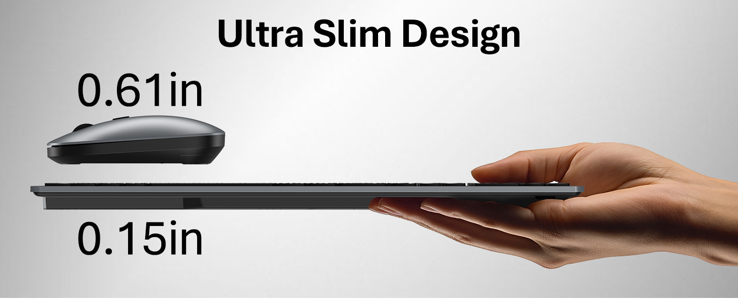 Wireless Keyboard and Mouse Combo, Ultra-Slim Full Size Silent Ergonomic Keyboard Mouse