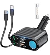 OHLPRO 5 in 1 Retractable Car Charger, 168W Cigarette Lighter Adapter, Fast Car Phone Charger Bui...