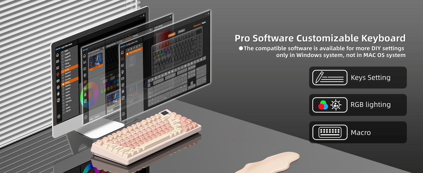 Pink Mechanical Gaming Keyboard 75% with Color Multimedia Display Jelly Keyboard Wired