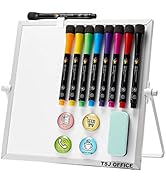 Small Magnetic Dry-Erase White Board – 10 x 10 Inches Mini Easel Whiteboard 360 Degrees Revolving...