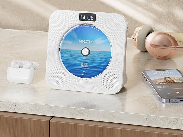 MEGATEK CP28BR Portable Desktop CD Player with Bluetooth Receiver and Transmitter