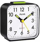 Azxb Analog Alarm Clock, Silent No Ticking Battery Operated Travel Alarm Clock with Night Light, ...