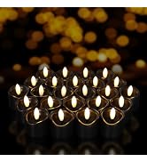 24 Pack Black Tea Lights Candles Battery Operated Flameless LED Tealights | 3D Wick Realistic Fli...
