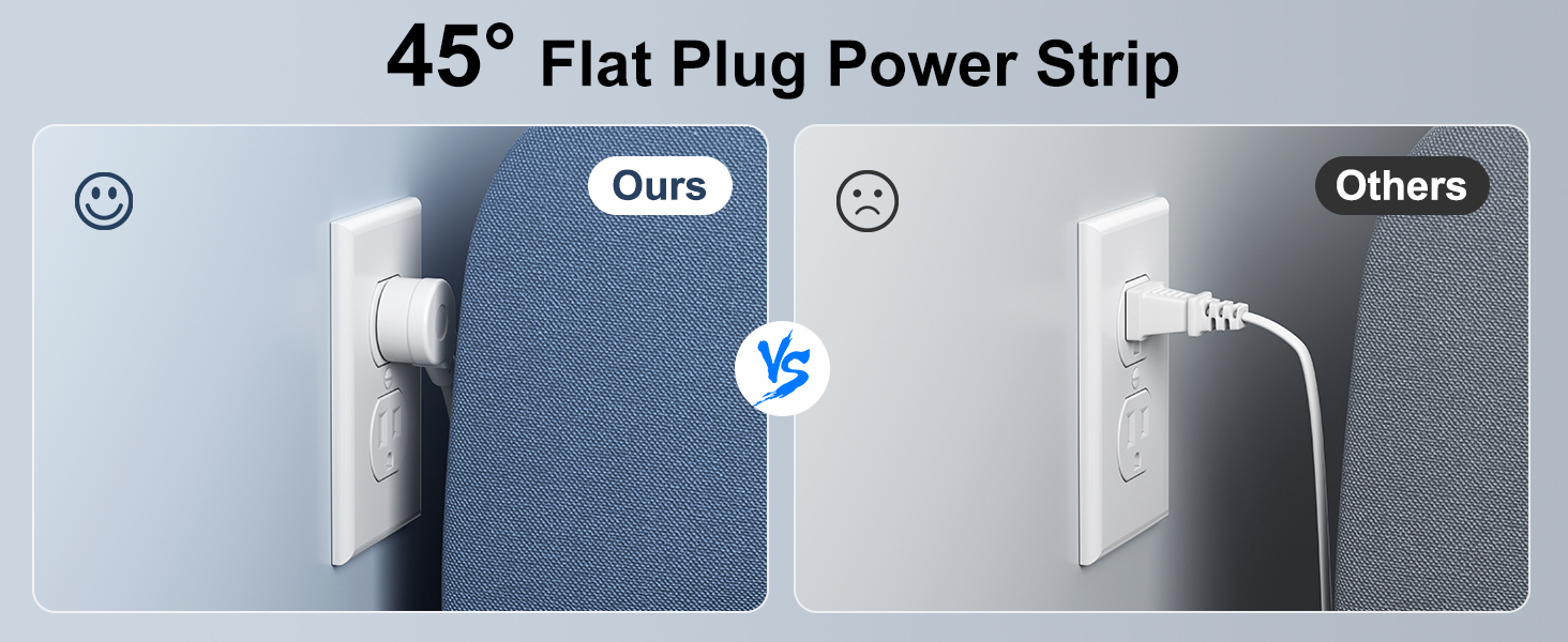 Flat Plug Power Strip 45°