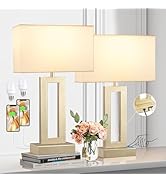 Bedroom Table Lamps Set of 2 - Touch Bedside Lamps with USB C+A, 3 Way Dimmable Gold Lamp for Nig...