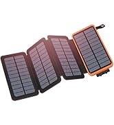 Hiluckey Solar Charger 25000mAh, Outdoor USB C Portable Power Bank with 4 Solar Panels, 3A Fast C...