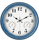 JENLYSTIME 13 Inch Outdoor Clock, Waterproof and Silent, with Thermometer and Hygrometer, Large N...