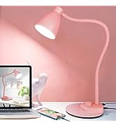 BOHON Cute Desk Lamp with USB Charging Port, Pink Lamp 3 Color Modes Dimmable Reading Lamp, Flexi...
