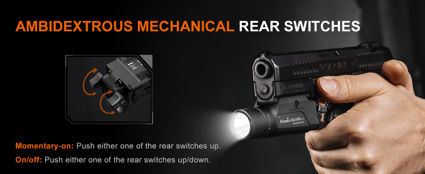 A picture shows how the GL19R V2.0 can be operated with either hand. 