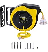 FSTSN 75ft Retractable Extension Cord Reel - 14 AWG/3C SJTOW Heavy Duty with 3 Lighted Outlets, 1...