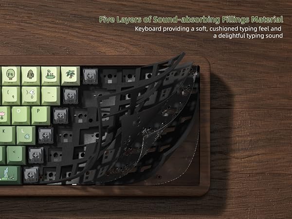 98% Wood Creamy Keyboard with Number Pad, Wireless Frog Keyboard Mechanical Gaming Keyboard