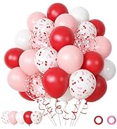 72pcs Red and Pink Cherry Balloons Set, Latex Balloons with 12inch Red Pink White Confetti Balloo...
