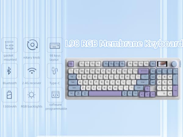 L98 membrane keyboard cute keyboard 98 keys gasket mounted RGB programmable gaming keyboard