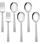 E-far Hammered Serving Utensils Set of 6, Stainless Steel 8.7 Inch Square Hostess Serving Set, Me...