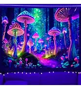 SparkLia Fantasy Mushroom Tapestry Blacklight Neon Glow Forest Tapestry Wall Hanging Magical Land...