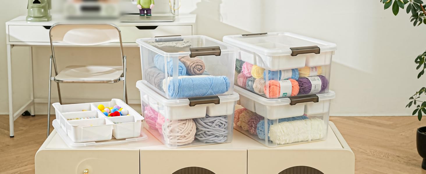 Plastic Storage Box with Removable Tray Craft Organizers and Storage Clear Storage Container