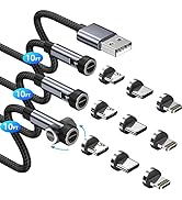 540 Rotation Magnetic Charging Cable, 3A Fast Charging 3 in 1 Magnetic USB Cable [3-Pack, 10FT] f...