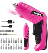 Durofort Pink Cordless Electric Screwdriver Set, 3.7V Rechargeable Small Electric Drill with 48pc...