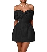 Amamcy Women's 2025 Elegant Off Shoulder Bow Dress Sexy Folded Neck Sleeveless Mini Dresses Embro...