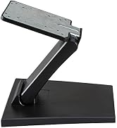 Black adjustable monitor/device stand with Z-shaped support arm and rectangular mounting plate, featuring tilt and height adjustment capabilities.