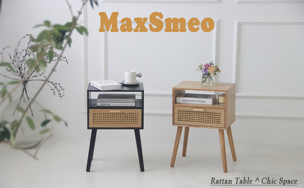 rattan nightstand with drawer