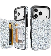 Obbii for iPhone 18 Pro Case Flip Wallet with Card Holder Women,Blue Floral | Flip PU Leather,Bui...