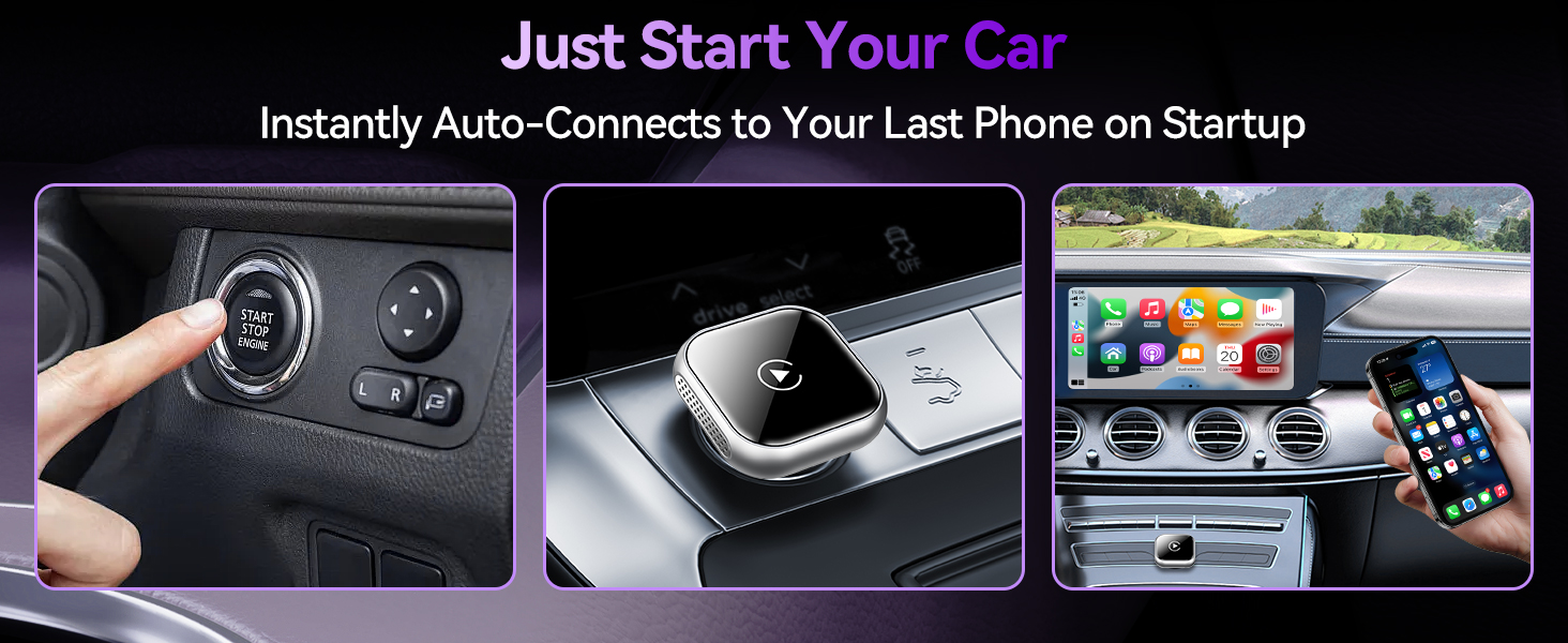 Wireless CarPlay adapter auto reconnects to iPhone when the car starts