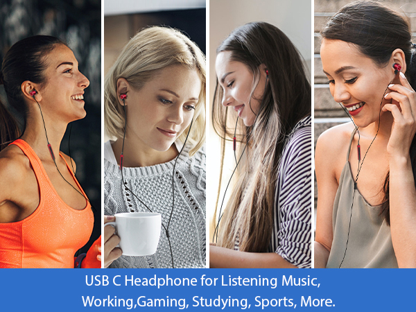  usb c headphones wired sport earbuds