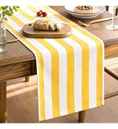 Folkulture Table Runner 90 Inches Long – Yellow &amp; White Striped Cotton Summer Table Runner for Di...