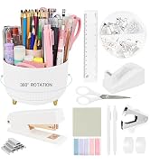 Rotating Desk Organizers and Accessories, 15pcs White Office Supplies Pen Holder for Desk Organiz...
