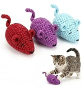 FILWY Catnip Toys Crochet Mice Cat Toys, 3 Pcs Handmade Durable Yarn Mice Toys with Natural Catni...