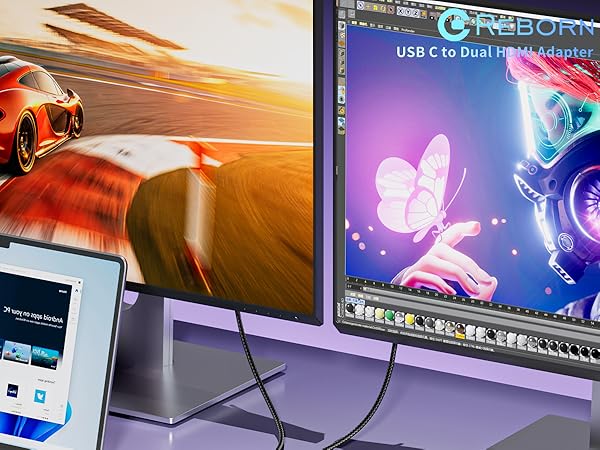 USB C to Dual HDMI Adapter