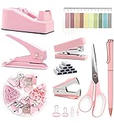 Mini Pink Office Supplies,UPIHO Pink Desk Accessories,Mini Stapler and Tape Dispenser Set, School...