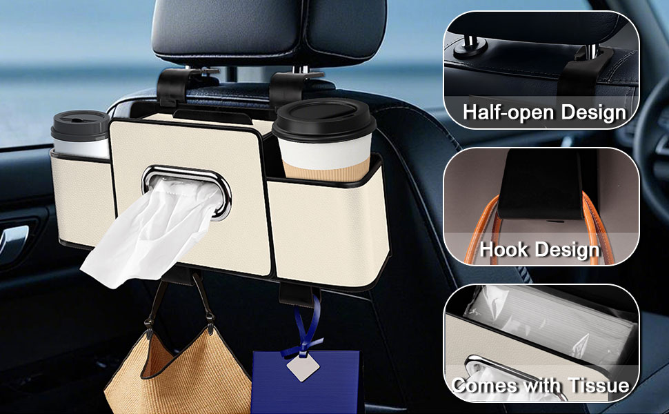 Multifunctional Car Seat Back Storage Box with Tissue Holder