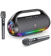 HWWR Portable Bluetooth Speaker Wireless with 2 Microphones, IPX5 Waterproof Speakers with Deep B...