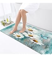 JAWO Turquoise Floral Bathroom Rugs, Rustic Farmhouse Floral Bath Mats Farm Style Daisy Butterfly...