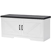 HOMSHO 2-Tier Storage Bench, Shoe Bench with Padded Seat Cushion, Entryway Bench with 2 Barn Door...