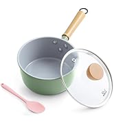 ROCKURWOK Ceramic Nonstick Sauce Pan with Lid, 1.5 Qt Small Pots for Cooking, Small Pot Wooden Ha...