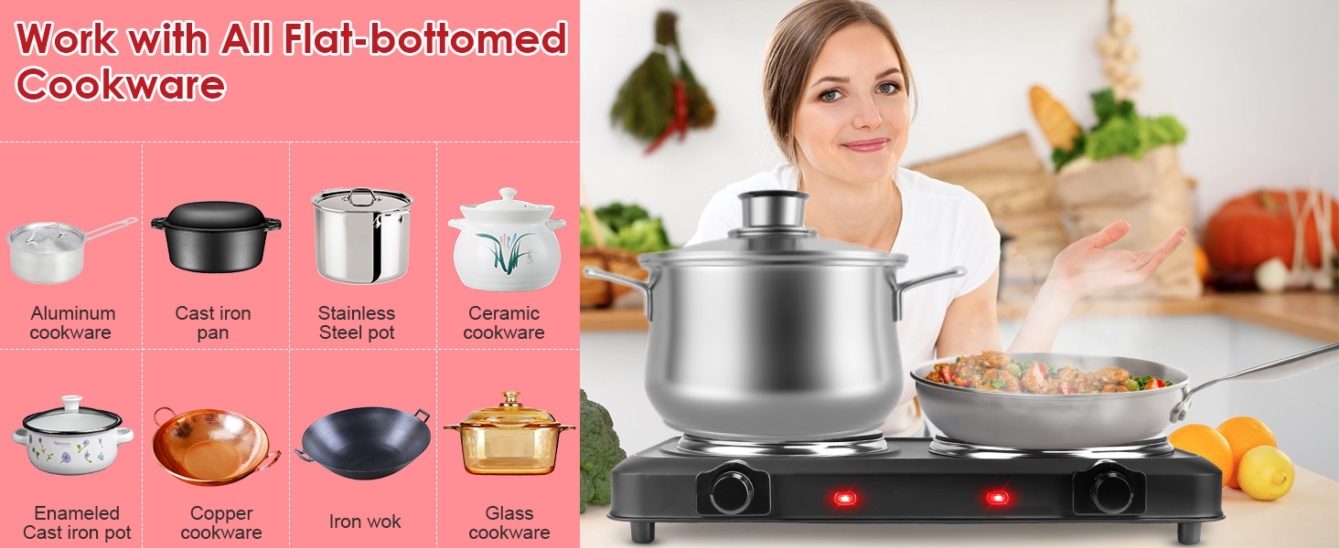 Infrared Double Burner,Electric Cooktop 2 Burner,2000W Portable Electric Stove