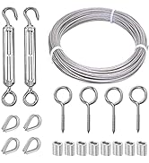 KNLN/304 Stainless Steel 66ft Wire Rope Kit with M5 Turnbuckle Tension Hook and Eye Screw,1/16 Wi...
