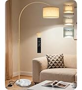 75" Arc Floor Lamp with Marble Base and Adjustable Height, Rotating Hanging Shade, Dimmable Gold ...
