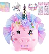 Piggy Bank for Girls Large Unicorn Piggy Banks with Necklace Bracelet DIY Stickers Cute Coin Pigg...