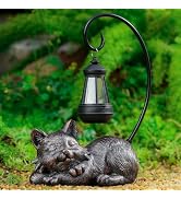 WSgift Outdoor Cat Figurine Garden Statue with Solar-Powered LED Light 13.77 Inches Tall, Gift Ga...