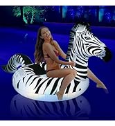 Inflatable Zebra Pool Float with Lights, FlyfreeU Solar Swimming Pool Floats, Large Lake Floats B...