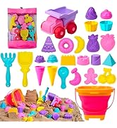 Sloosh Beach Sand Toys Set - Pink Dump Truck Car Toys with Sand Molds Toddlers Outdoor Play, Coll...