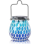 Afirst Mosaic Solar Lanterns - Glass Hanging Lights Hollow Out Waterproof Decorative for Garden, ...