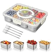 Snackle Box Container, Divided Serving Tray with Lid, Portable Snack Box with 8 304 Stainless Ste...