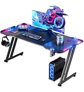HLDIRECT 47 Inch Gaming Desk with LED Lights, Large Rgb Computer Gaming Desk Table with Cup Holde...